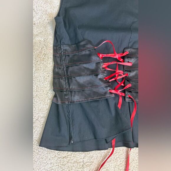 Vintage Y2K Lip Service Black with Attached Ribbon Corset Top SZ M - Picture 7 of 8